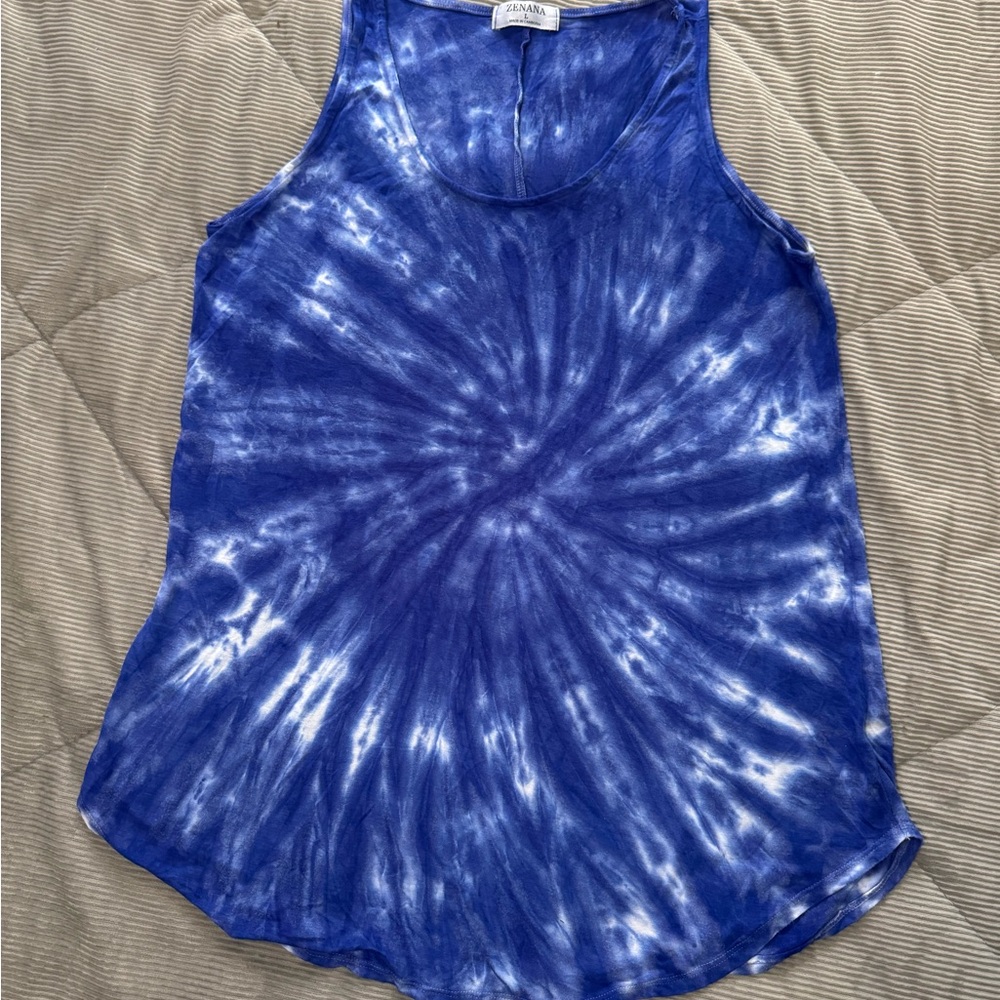 Zenana Blue and White Tie-Dye Tank Top